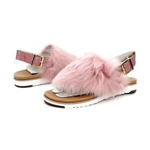 UGG Holly Pink Dawn Luxe Sheepskin Slingback Fuzzy Leather Y2K Platform Slide